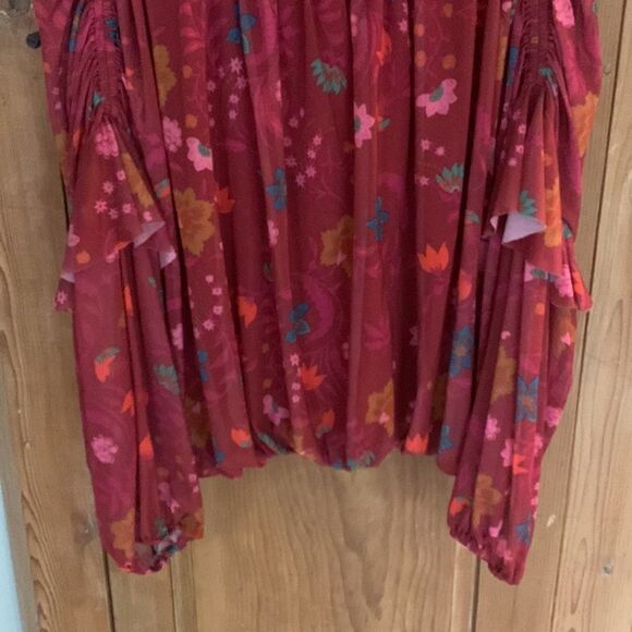 Free People Wildflower Honey maroon ruffled long sleeve blouse - Picture 8 of 9